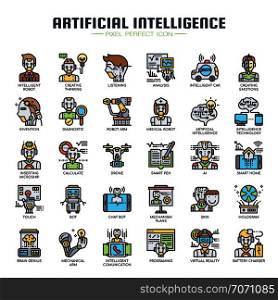 Artificial Intelligence, Thin Line and Pixel Perfect Icons