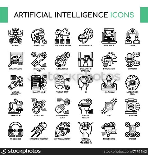 Artificial Intelligence , Thin Line and Pixel Perfect Icons