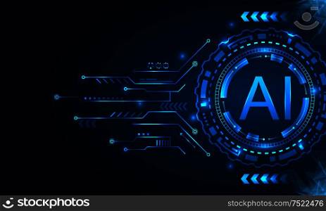 Artificial Intelligence with HUD Elements. AI and Machine Learning Concept - Illustration Vector. Artificial Intelligence with HUD Elements. AI and Machine Learning Concept