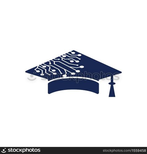 Artificial intelligent technology with graduation cap logo design. IT Expert Logo Sign Symbol Icon.