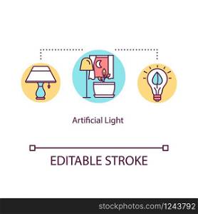 Artificial light concept icon. Illumination for plant growing. Light sources. Low lighting conditions idea thin line illustration. Vector isolated outline RGB color drawing. Editable stroke