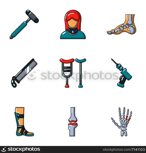 Artificial limb icons set. Cartoon set of 9 artificial limb vector icons for web isolated on white background. Artificial limb icons set, cartoon style