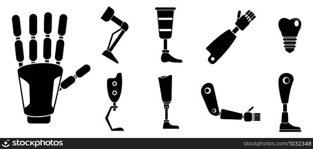 Artificial limbs prosthesis icons set. Simple set of artificial limbs prosthesis vector icons for web design on white background. Artificial limbs prosthesis icons set, simple style