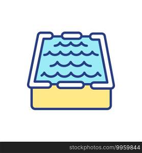 Artificial pond RGB color icon. Swimming pool. Water waves, tank for cultivating fish, shellfish, shrimp. Produce seafood. Aquafarm production. Mariculture business. Isolated vector illustration. Artificial pond RGB color icon