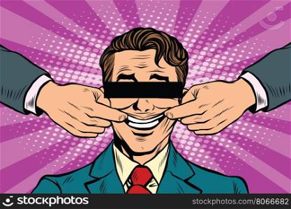 Artificial smile of a diplomat, pop art retro vector illustration, anonymous person