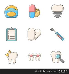 Artificial tooth icons set. Flat set of 9 artificial tooth vector icons for web isolated on white background. Artificial tooth icons set, flat style