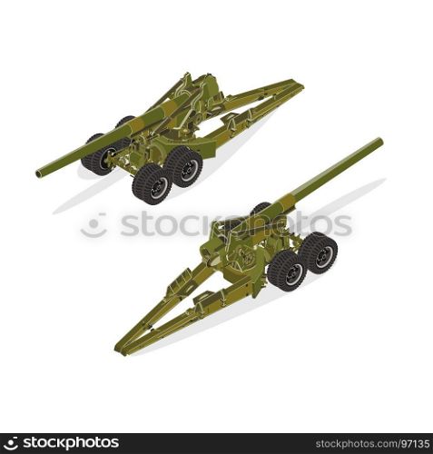 Artillery military isometric army vector gun war tank cannon illustration isolated