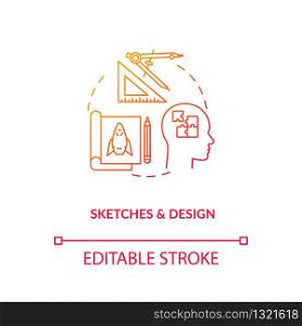 Artisans sketches and design concept icon. Paperwork, designers groundwork idea thin line illustration. Plan forming, design process step. Vector isolated outline RGB color drawing