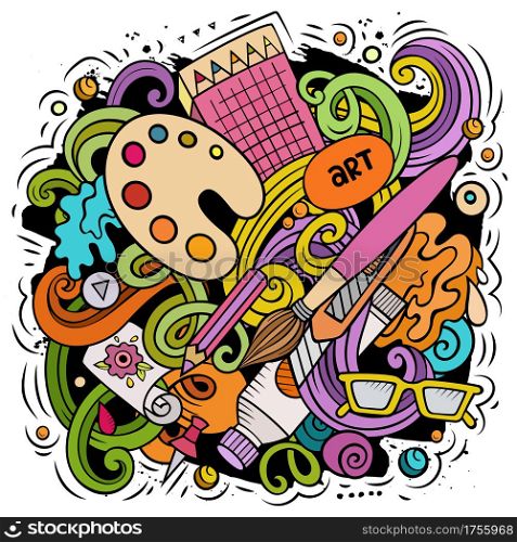 Artist cartoon doodle illustration. Funny Art design. Creative vector background. Artistic elements and objects. Colorful composition. Artist cartoon doodle illustration. Funny Art design.