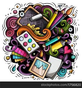 Artist cartoon doodle illustration. Funny Art design. Creative vector background. Artistic elements and objects. Colorful composition. Artist cartoon doodle illustration. Funny Art design.