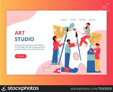 Artist creative professions concept banner for website landing page with painters characters clickable links and text vector illustration