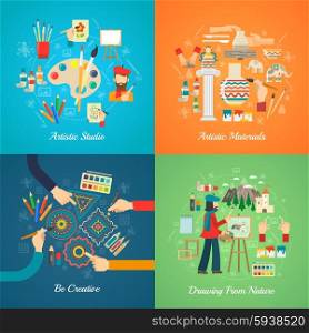 Artist design concept set with art tools and materials flat icons isolated vector illustration. Artist Concept Set