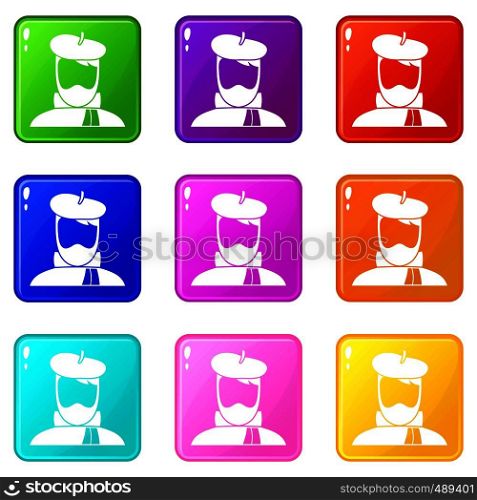 Artist icons of 9 color set isolated vector illustration. Artist icons set 9