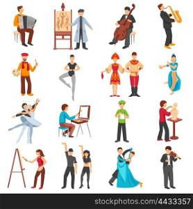 Artist People Icons Set . Artist people icons set with musicians painters and dancers flat isolated vector illustration