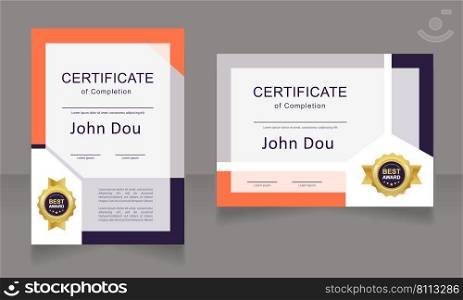 Artist school completion certificate design templates set. Vector diploma with customized copyspace and borders. Printable document for awards and recognition. Arial, Myriad Pro fonts used. Artist school completion certificate design templates set