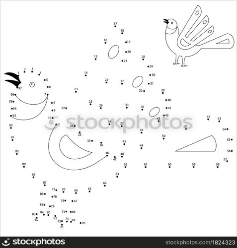 Artistic Bird, Bird Icon Connect The Dots, Puzzle Containing A Sequence Of Numbered Dots Vector Art Illustration