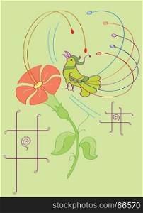 Artistic Bird With Flower Vector Art