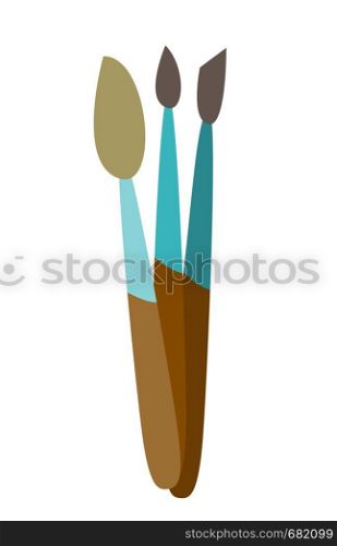 Artistic brushes of different sizes vector cartoon illustration isolated on white background.. Artistic brushes vector cartoon illustration.