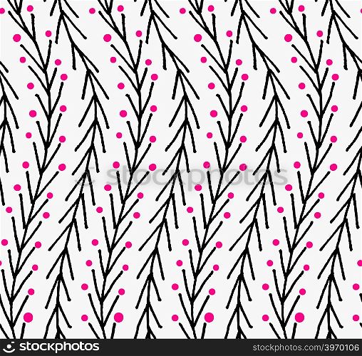 Artistic color brushed wavy chevron with pink dots.Hand drawn with ink and marker brush seamless background.Abstract color splush and scribble design.
