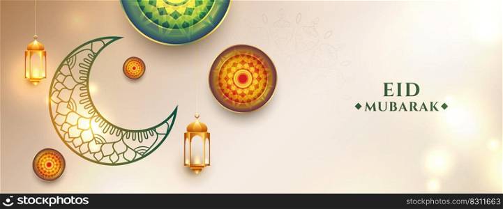 artistic eid mubarak festival banner design with decorative moon