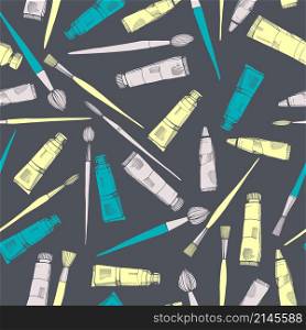 Artistic paintbrushes and paints. Vector seamless pattern. Artistic paintbrushes and paints.