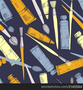 Artistic paintbrushes and paints. Vector seamless pattern. Artistic paintbrushes and paints.