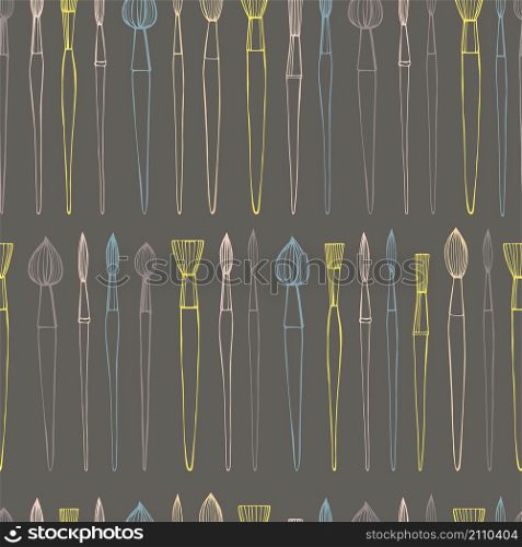 Artistic paintbrushes. Vector seamless pattern