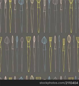 Artistic paintbrushes. Vector seamless pattern