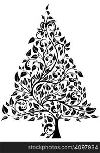 Artistic pine tree isolated over white, vector illustration