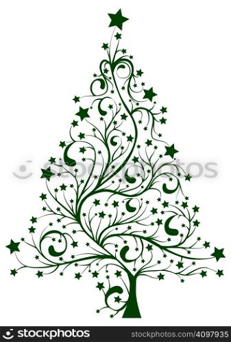 Artistic pine tree isolated over white, vector illustration