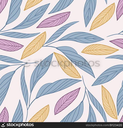 Artistic seamless pattern with abstract leaves in pastel colors. Vector illustration endless backdrop. Modern trendy design for paper, cover, fabric, interior decor and posters. Seamless pattern with plants in trendy soft colors vector backdrop