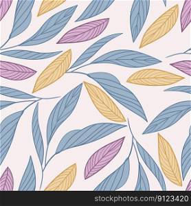 Artistic seamless pattern with abstract leaves in pastel colors. Vector illustration endless backdrop. Modern trendy design for paper, cover, fabric, interior decor and posters. Seamless pattern with plants in trendy soft colors vector backdrop