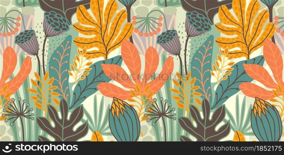 Artistic seamless pattern with abstract leaves. Modern design for paper, cover, fabric, interior decor and other users.. Artistic seamless pattern with abstract leaves. Modern design