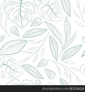 Artistic seamless pattern with turquoise color abstract leaves on a white background. Vector illustration endless backdrop. Modern trendy design for paper, cover, fabric, interior decor and posters. Seamless pattern with plants tourquoise colors vector