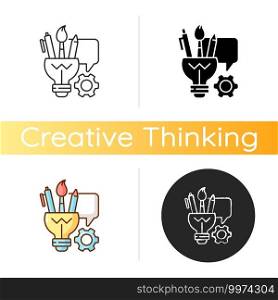Artistic thinking icon. Creative thinking skills improving. Promoting development of creative skills. Critical reflection. Linear black and RGB color styles. Isolated vector illustrations. Artistic thinking icon