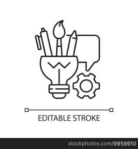Artistic thinking linear icon. Promoting development of creative skills. Critical reflection. Thin line customizable illustration. Contour symbol. Vector isolated outline drawing. Editable stroke. Artistic thinking linear icon