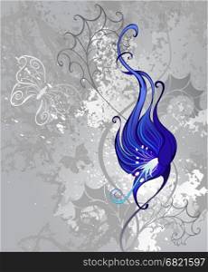 artistically drawn, strange blue flower on a gray textured background.&#xA;