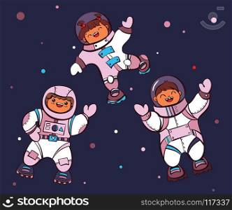  artoon astronauts in outer space, vector illustration