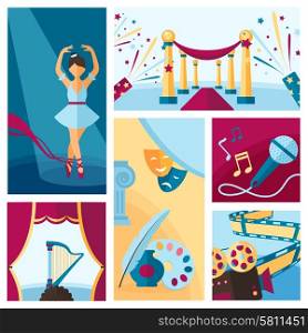 Arts and culture decorative banners flat set isolated vector illustration. Art And Culture Decorative Banners Set