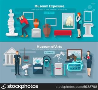 Arts and paleontology museum horizontal banner set isolated vector illustration. Museum Banner Set