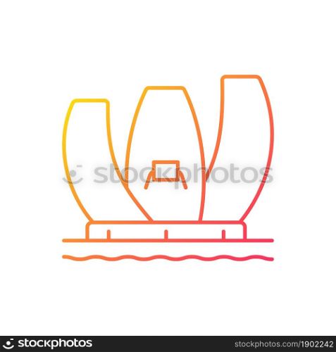 Artscience museum gradient linear vector icon. Singapore national landmark. Lotus flower shaped institution. Thin line color symbol. Modern style pictogram. Vector isolated outline drawing. Artscience museum gradient linear vector icon