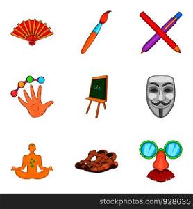 Artwork icons set. Cartoon set of 9 artwork vector icons for web isolated on white background. Artwork icons set, cartoon style