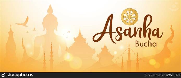 Asanha Bucha Important Buddhist Day in Thailand background, vector illustration