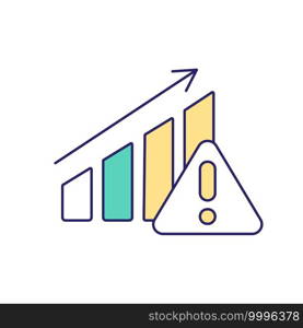 Ascending graph RGB color icon. Growing dynamics. Increase in quantity. Growing upward statistics. Exclamation mark. Detail requiring special attention. Isolated vector illustration. Ascending graph RGB color icon