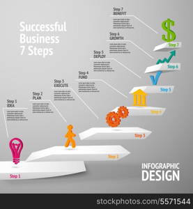 Ascending upward staircase uccessful business seven steps concept infographic vector illustration