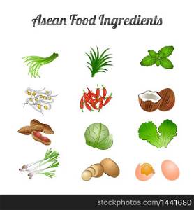 asean food ingredients set bundle include vegetables and meat in gradient cartoon design,vector illustration