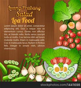 Asean National food ingredients elements set banner on wooden background,Loas,vector illustration