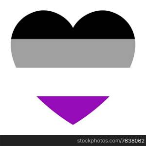 Asexual pride flag, in heart shape icon on white background, vector illustration