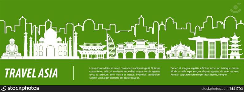 Asia famous landmark silhouette with green and white color design,vector illustration