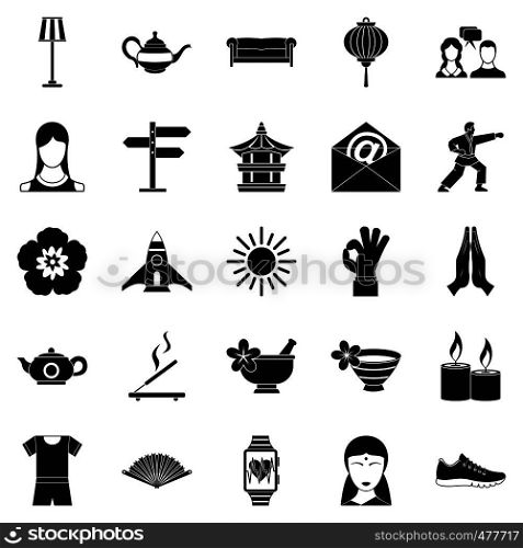 Asia icons set. Simple set of 25 asia vector icons for web isolated on white background. Asia icons set, simple style